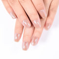 evpct Nude Glazed Press on Nails Short Square for Women Gift, Chrome Glazed Nude Fake Nails Reusable with Soft Gel, Glossy Glitter Stick on False Nail Kit Salon Quality DIY at Home, 01