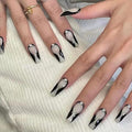 Press On Nails for Women - French Tip Fake nails,BLACK Nails with A Mesmerizing Metallic Finish,24pcs with Jelly Glue