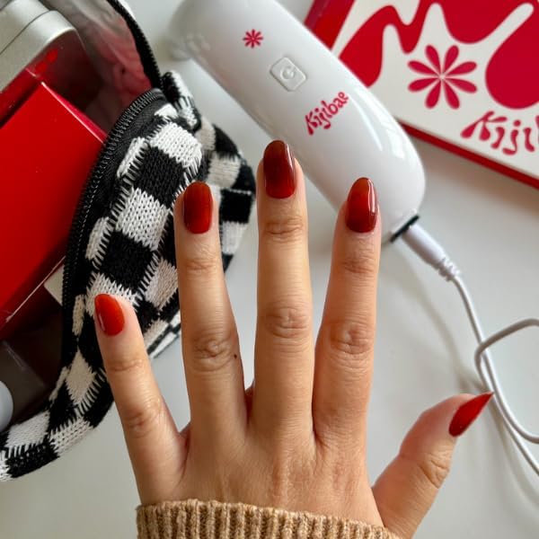 Semi Cured Gel Polish Strips | 24pc UV LED Required Wraps | Gift Peel and Stick Nails | Coquette DIY Home Manicure | Press On Alternative (Lava Gurl)