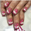 Valentines Nails Press on Nails Short Square Heart Fake Nails with Designs Pink White Glitter French Tip Glue on Nails Valentine's Day Acrylic Nails Cute False Nails for Women Manicure 24Pcs