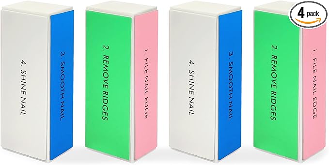 4-Piece Large Square Sponge Nail Buffer Block, 4 Way Nail File and Buffer for Smoothing and Polishing, Ideal for Nail Salons and Personal Use