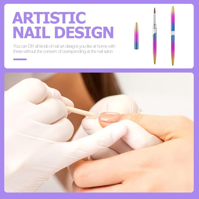 2Pcs Acrylic Nail Brushes Set, Gel Painting Pens for Salon and DIY Manicure with Multiple Tips for Detailed Designs Purple-Pink Gradient Non-Slip Grip