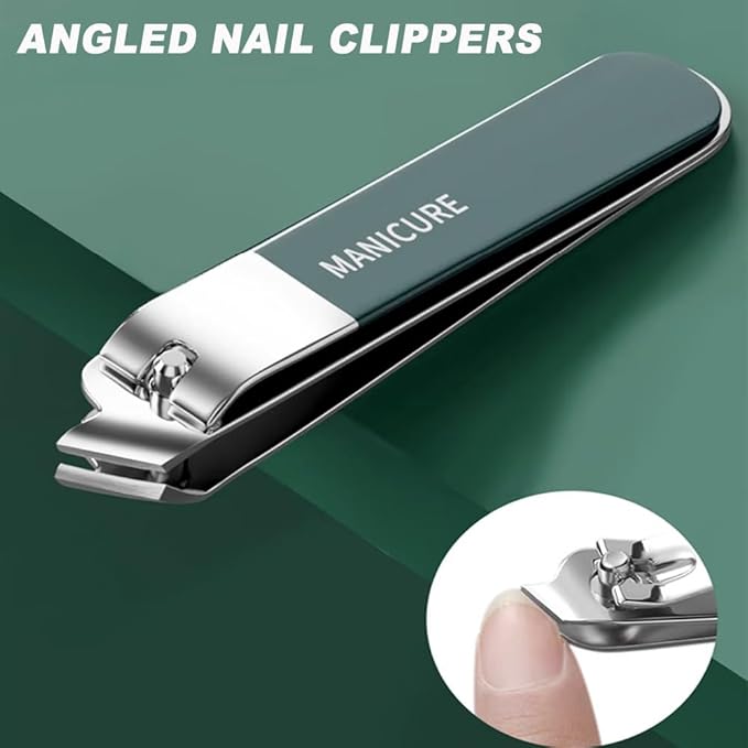 NOVANO 10-Piece Nail Clippers Set, Stainless Steel Manicure Pedicure Kit with Portable Travel Case - Professional Grooming Tools for Fingernails/Toenails, Ideal Gift for Men & Women (Green)