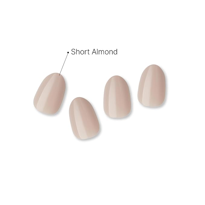 GoldFinger False Nails Kit, Ready to Wear Natural Beige Fake Nails, Manicure Stick and Glue Included, Short Almond Shape, Long-Lasting Hottest Trend Glue on Nails, Convenient & Easy to Apply