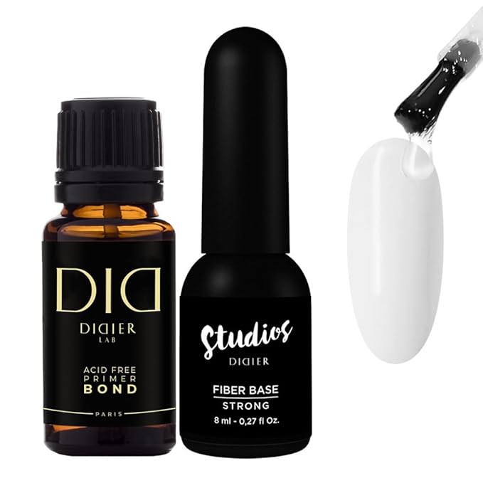 DIDIER LAB - Bond Primer and Fiber Gel Base Coat Strong - Transparent Gel Base Coat Nail Polish - Acid Free Nail Primer - LED UV Polish Set with Nail Strengthener Base