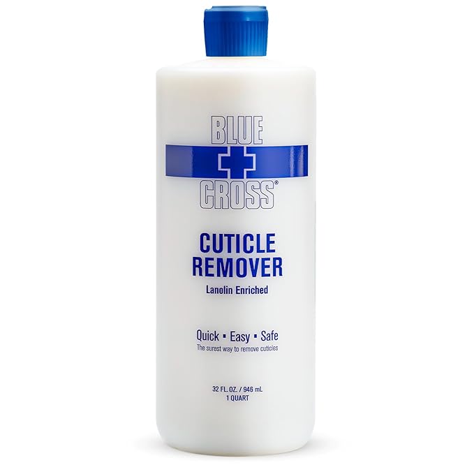 Cuticle Remover & Softener Liquid for Nails – Blue Cross Professional Nail Care with Lanolin, Hydrating Treatment for Dry Cuticles & Hangnails, Made in USA, 32oz