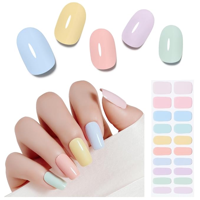 Arte Clavo Semi Cured Gel Nail Strips, 20 Pcs Gel Nail Stickers with UV Light Required, Salon Quality, Long Lasting, Easy Apply and Remove (Macaron)