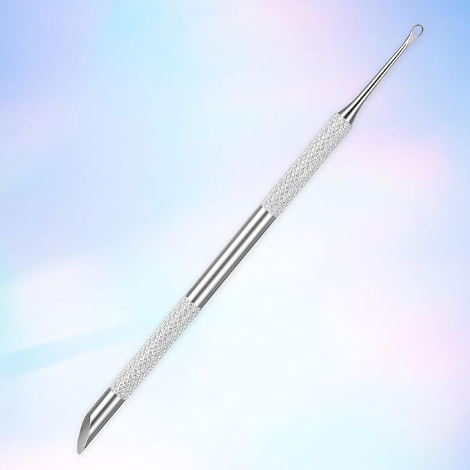 Dual Ended Cuticle Pusher, Stainless Steel Cuticle Remover Tool Pre-treatment Cuticle Scraper with 5 Pcs Sandpaper Sheets for Home Salon Manicure Pedicure Nail Art Dead Skin Removing