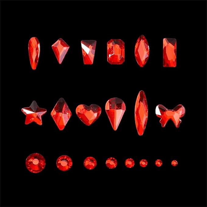 3100Pcs Red Hotfix Rhinestones Mixed Size Crystal Flatback Rhinestones for Crafts Round Glass Gems with Picking Rhinestones Pen, Mix 12 Multi shape Gems Stones Set for Makeup