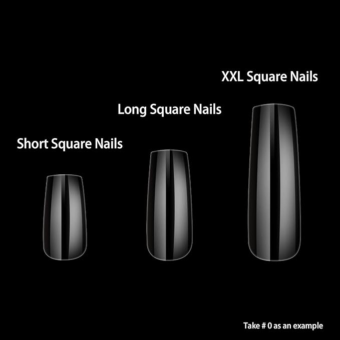 Square Nail Tips Full Cover, Extra Long Clear Professional Acrylic Tips, XXL Utra-hard False Nails Press on Nails for Nail Extension Manicurists, 360Pcs