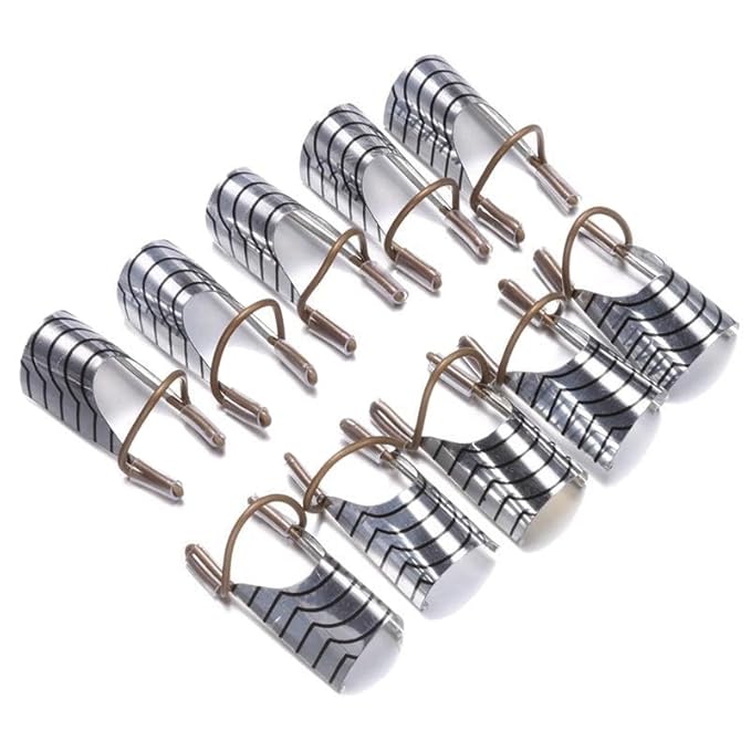 AKOAK 10 Pieces Reusable UV gel Acrylic Nail Art Tips Extension Guidance Form Tool, Nail Extension Metal Aluminum Holder, Nail Salon Home Accessories (Silver)