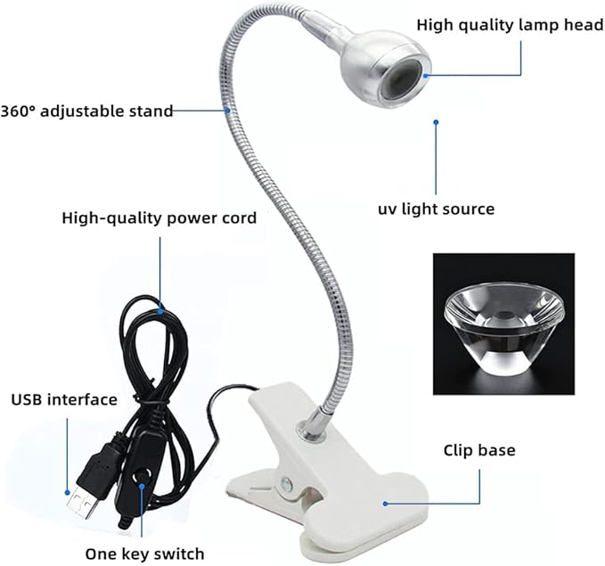 UV Light for Nails, Mini UV Lamp for Gel Nails LED Curing Lamp with Flexible Gooseneck & Clamp 3W Portable Small Manicure Nail Dryer for Resin Curing Nail Art