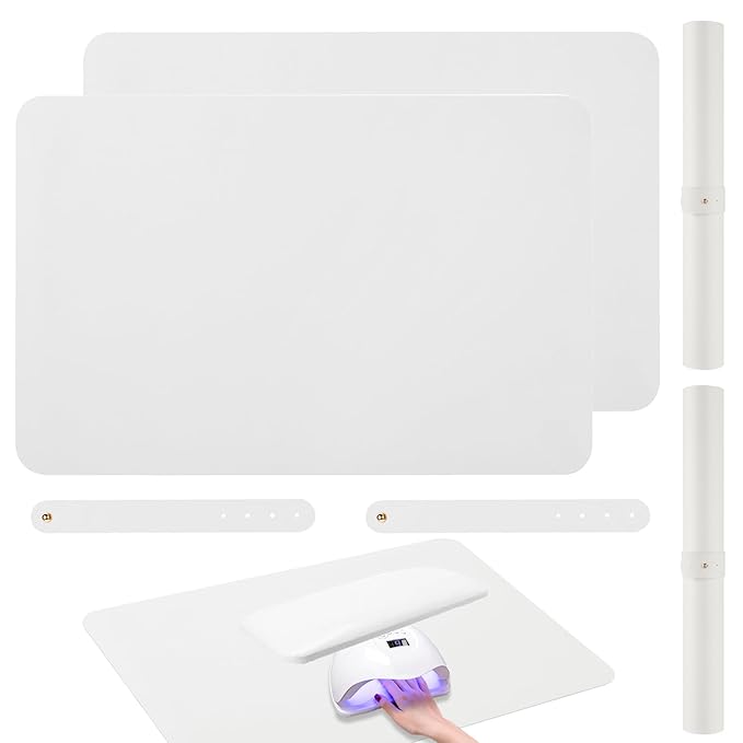 2 PCS Nail Art Table Mat, Soft Microfiber PU Leather Nail Pad, Foldable Nail Art Rest Pad, Reusable Nail Mat for Table Desk, Acrylic Nail Desk Mat for Nail Cushion (White and White)