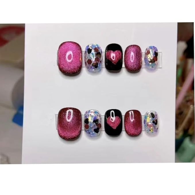 Short Square Press on Nails - Handmade Manicure Art Reusable False Nails 10pcs with Solid Nail Glue, Nail Adhesive Tabs, Strong Nail Glue (120-Short)