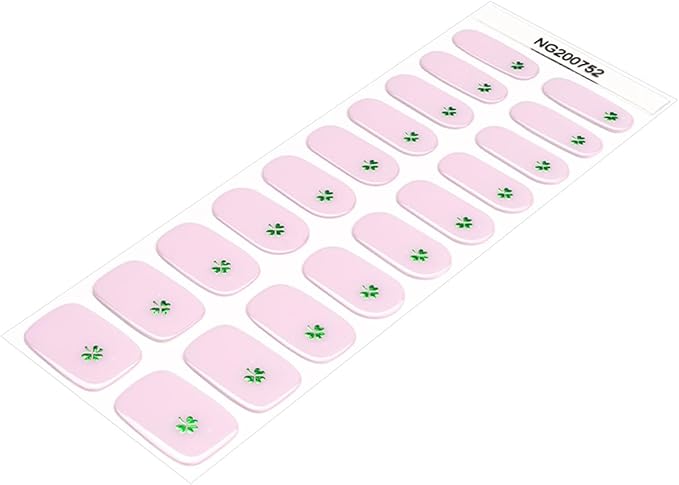 St. Patrick's Day Semi Cured Gel Nail Strips - 20Pcs Shamrock UV Gel Nail Wraps, Long Lasting Salon-Quality Stickers, Includes Nails File & Wooden Stick - UV/LED Lamp Required