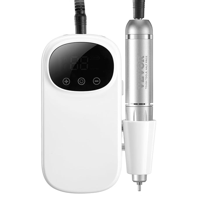 VEVOR Portable Electric Rechargeable Nail Drill, 35,000RPM Cordless Nail E File Machine, LCD-Display Acrylic Gel Grinder Tool for Manicure Pedicure Carve Polish with 6 Bits and 50PCS Sanding Bands