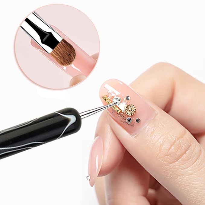 French Manicure Brush -Two Way Sable Nail Art Brush with Dotting Tool for Manicure Cuticle Clean Up Nail Art Design- Professional Nail Salon Quality Brush, Nail Dotting Pen (12#)