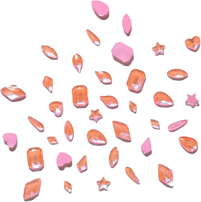 100pcs Glass Flatback Mocha Pink Colored Nail Gemstone Mix 10 Shapes for DIY Craft Acrylic Nails Rhinestone Decoration Bulk Pack Set