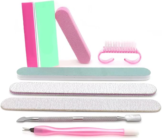 YIMART 8Pcs Nail Manicure Care Tool Kit Set with Nail Buffer Block, Nail Files, Nail Dust Cleaning Brush, Nail Pusher and Nail Trimming Tools