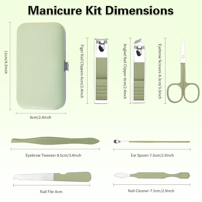 Manicure and Pedicure Kit, Manicure Kit, Nail Clipper Set, Manicure Set, Nail Clippers for Men Women,Travel Nail Clippers Kit, Personal Care Set, Grooming Kit Gifts for Women Friendsgiving(Sage Green)