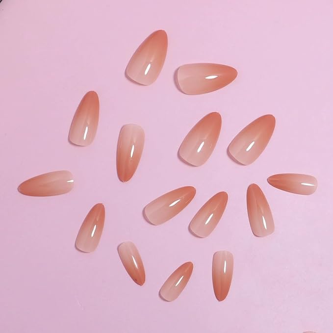 Press-On Nails, Medium-Length Glossy Transparent to Orange Ombre Instagram Viral Style, Showing the Noble Temperament of Women and Girls False Nails - 24 pcs (Orange, 0.04 Fl Oz)