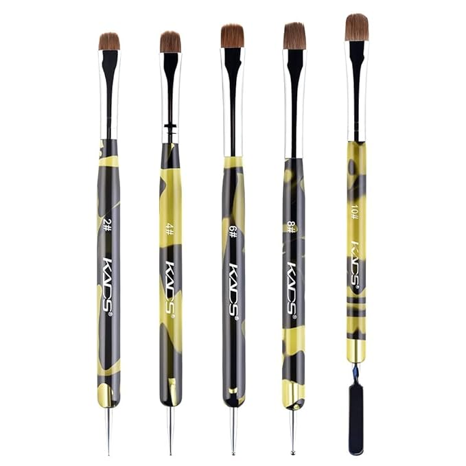 KADS Kolinsky Sable Brush 2 Way Acrylic Professional French Manicure Clean-up Brush Nail Art Brush Nail Dotting Pen (2#-10#(5 Pcs))