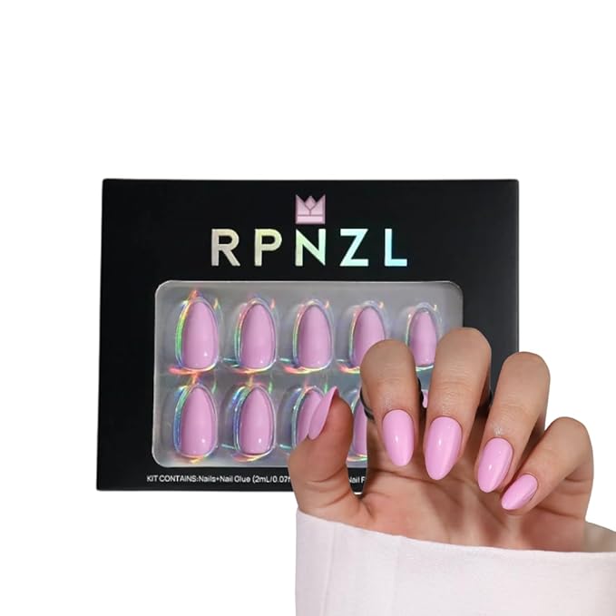 Press On Nails - Pretty In Pink | Pink Medium Almond, UV Finish, Reusable | 32 Nails, 16 Sizes Kit with Glue and Adhesive Tabs I Female Founded