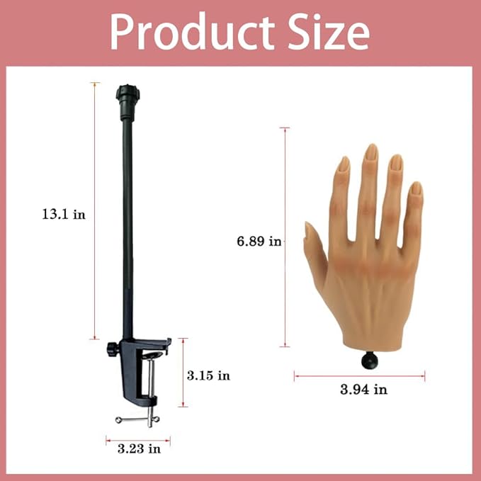 Silicone Practice Hands for Acrylic Nails Manicure Hand with Stand Bracket Nail Hand Practice Flexible Fake Mannequin Hands for Nails Art Training Tool (New 4#-Right Hand)