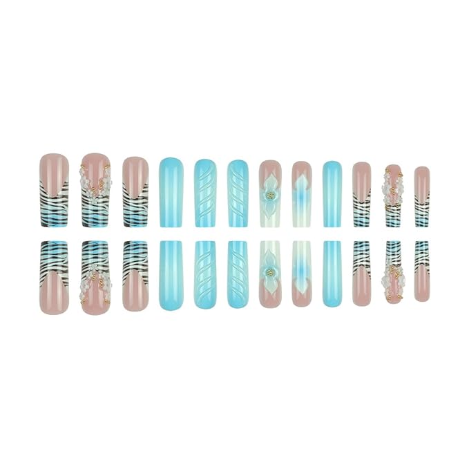 Long Square Press on Nails,Handmade Acrylic Press on Nails with Designs，Long Press on Nail for Women 24pcs