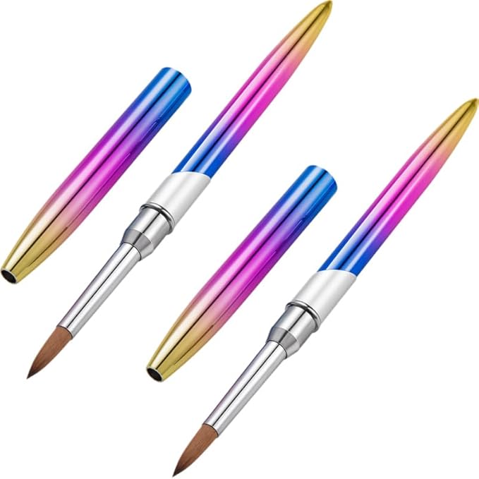 2Pcs Acrylic Nail Brushes Set, Gel Painting Pens for Salon and DIY Manicure with Multiple Tips for Detailed Designs Purple-Pink Gradient Non-Slip Grip