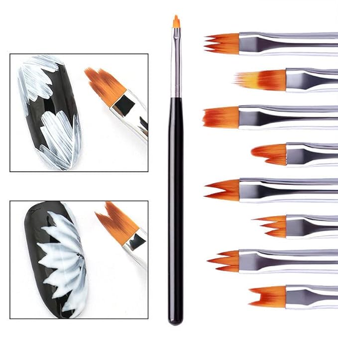 HIGHROCK 8 Pcs Nail Brush Pen Gradient Acrylic Painting Brush Set False Nail Art Tips UV Gel Flower Drawing Pen Manicure Nail Art Pen Tool (BLACK)