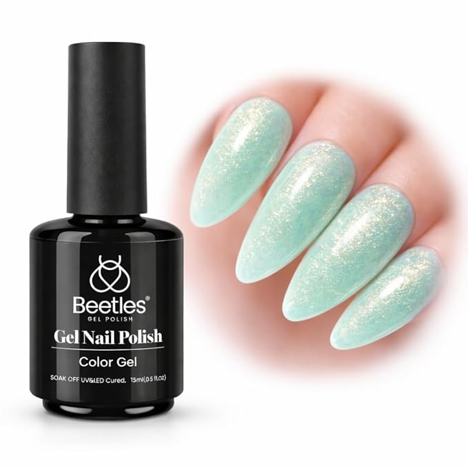 Beetles Mint Green Gel Polish - 15ml Spring Glitter Green Gel Nail Polish Mermaid Turquoise Shimmer UV Nail Gel Polish Soak Off UV LED Nail Art Design DIY Home St Patricks Gift for Women