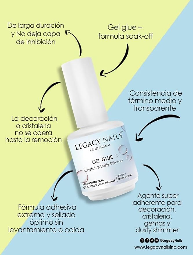 Legacy Nails Professional Gel Glue Crystals & Dusty Shimmer 0.5oz - Adhesive Gel for Crystals, Rhinestones & Nail Art Gems, Quick-Drying, Long-Lasting, Soak-Off, Easy to Use UV LED