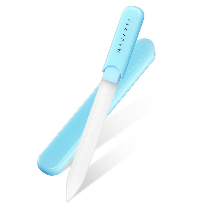 Makartt Nail File -Glass Nail File with Case, Double-Sided Sandblasted Crystal Nail Files for Natural Nails, Reusable Portable Manicure & Pedicure Buffer Gift for Women, 1pc Blue