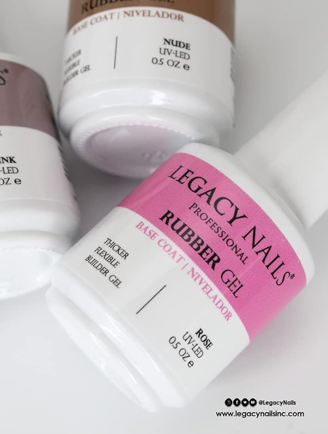 LEGACY NAILS Professional Rubber Gel Base-Coat 0.5 fl oz. Nivelador UV-LED Full Coverage Elastic Thick Flexible Gel Base Coat Builder (NUDE)