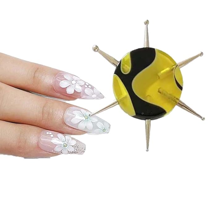 Yellow Nail Dotting Pen Handle Nail Salon Disc Nail Drill Point Nail Art Dotter UV Gel Point Pen Manicure Wax Head Pen Nail Rhinestone Picker, Nail Dotting Tools