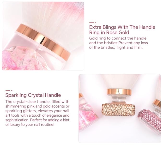 Nail Art Dust Brush Nail Dust Brush Nail Powder Brush Soft Bristle Nail Brush Nail Cleaning Tools Cleaning Nail Brush (Pink Sequin Handle)