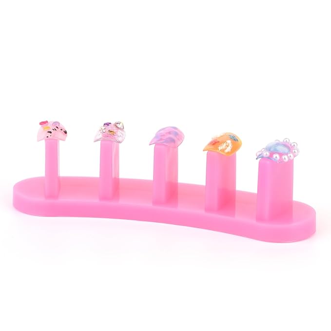 3pcs False Nail Art Tips Practice Display Stand Tool with 10 pcs False Nail Tips for Gel Nail Polish DIY Nail Training Tools (Rose) (display stand)