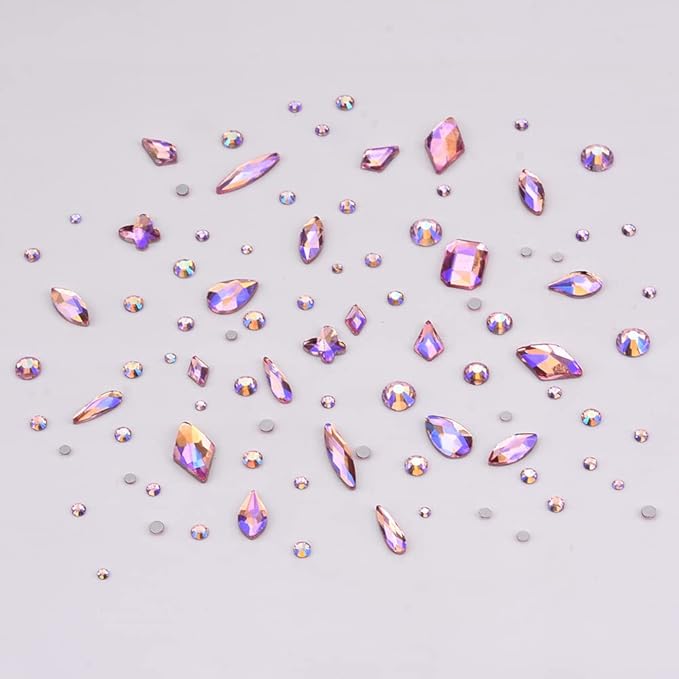 820pcs Crystal Pink AB Mix Shapes and Sizes Nail Art Rhinestones DIY Non Hotfix Flatback Glass Round Nail Stones Gems Set for Makeup Nail Crafts Tumblers Bulk Supply
