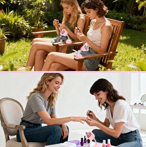 Nail Polish Bottle Holder, Rose-Shaped with 360° Rotating Stem, Tilted for No-Spill, Strong Suction Cup, All-Bottle Fit (3-Pack Pink/Black/Blue)