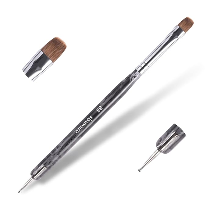 Kolinsky Sable Nail Brush French Nail Brush 2 Way Professional UV Gel Acrylic Nail Art Brush with Dotting Tool for French Manicure Cuticle Clean Up Nail Art Design Brush (8#)