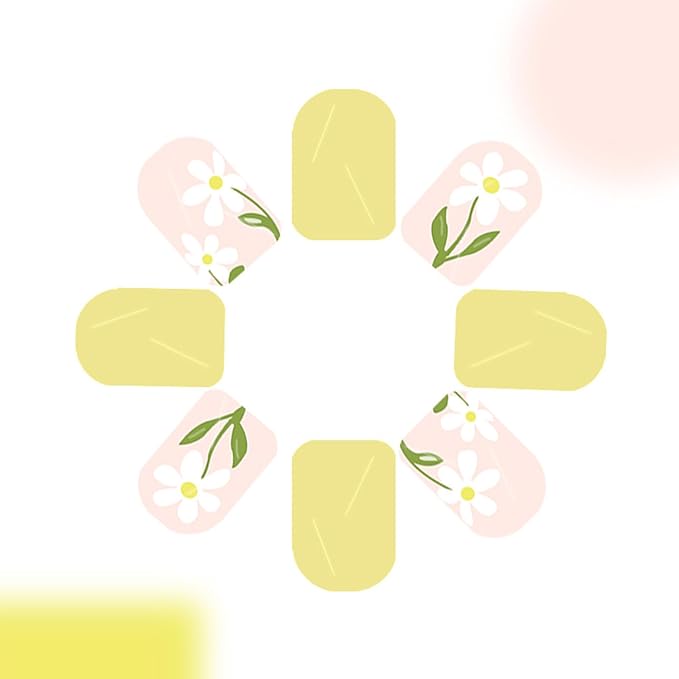 Short Press on Nails Square Fake Nails with Designs Flower Artificial Nails Yellow False Nails Summer Acrylic Nails Press ons Glossy Full Cover Stick on Nails for Women Girls 24Pcs