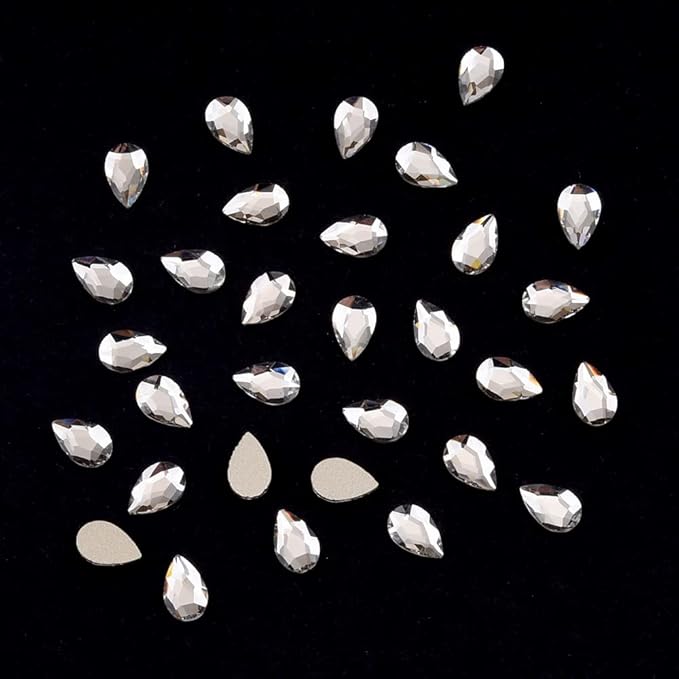 100pcs 3 Size Big and Small Pear Shape Crystal Clear Flatback Foiled Gem Rhinestones for Nail Technician Crafts Clothes DIY Decoration Accessories