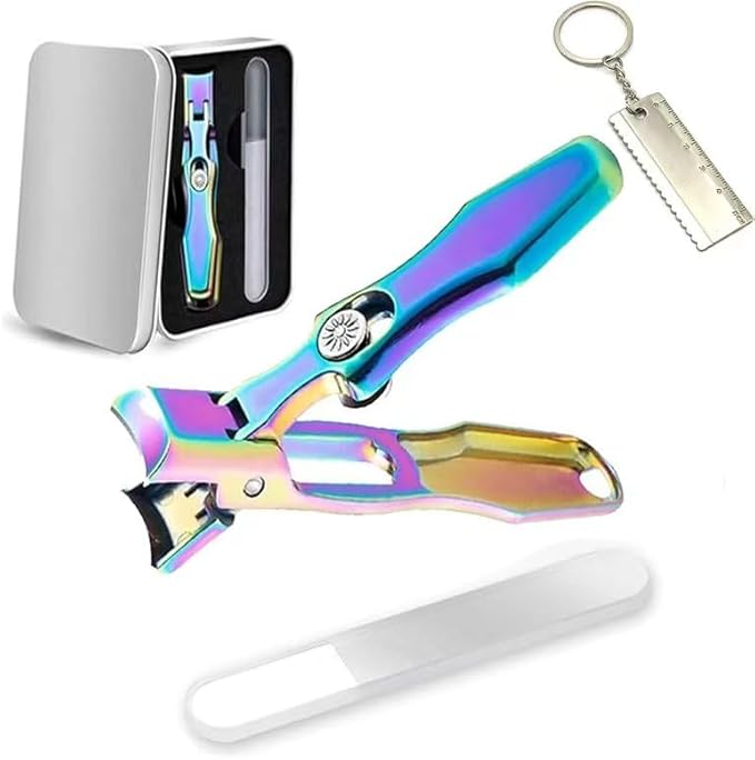 Mighty Clip Nail Clippers, Mighty Clip Nail Clippers for Seniors, Stainless Steel Nail Clipper Set with Catcher File, Storage Box (Multicolor)