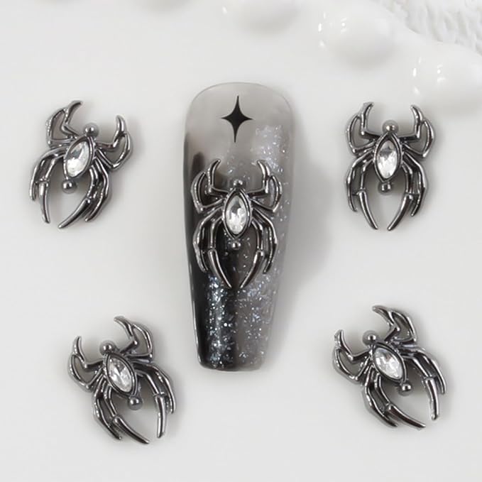 Ranvi 30PCS Halloween Nail Art Charms,Spider Metal Dark Gothic Alloy Diamond for Women Girls Halloween Nail Decorations Design(Black Spider-White Diamond)