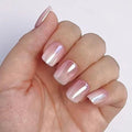 Ombre Glazed Press on Nails Short Square Fake Nails White Chrome Nails Press ons with Design Full Cover Glue on Nail Stick on Nails for Women Manicure,Glossy | Reusable | Glue Tab | Easy Apply | 24Pcs
