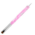 French Manicure Brush, Esclane 2 Way French Nail Brush with Dotting Tool for Manicure Cuticle Clean Up Nail Art Design, French Tip Brush (Pink, #14)