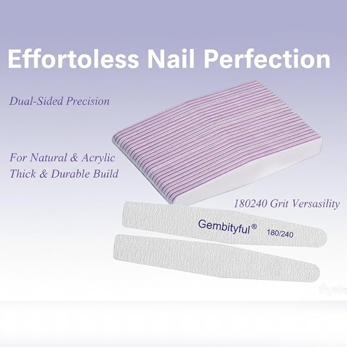25 Pcs Thick Nail File 180/240 Grit Rhombus Shape, Emery Boards Nail File for Natural Nails and Acrylic Nails, Double Sided Boards Profesional for Home and Salon