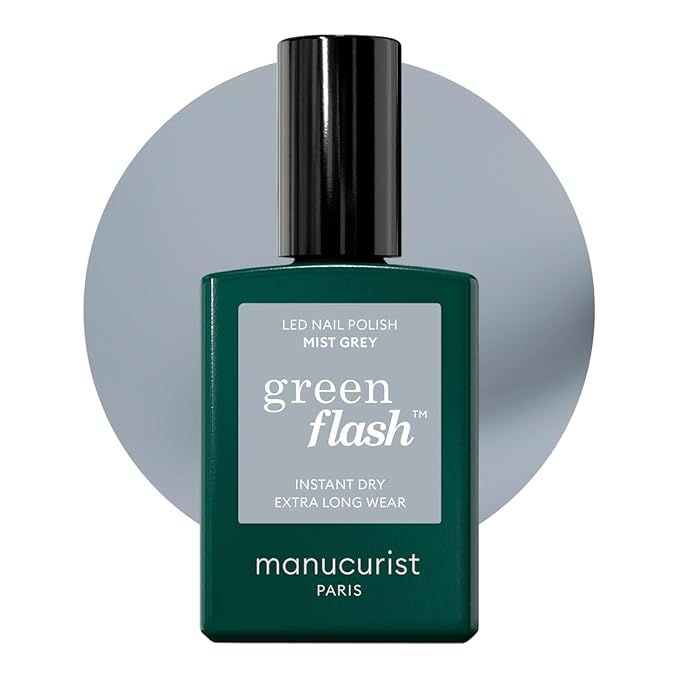 Manucurist Green Flash LED Mist Grey Gel Nail Polish - Vegan, 12-Free, Plant-Based - Strengthens and Protects the Nail - Gel Polish - Made in France - 0.5 fl oz