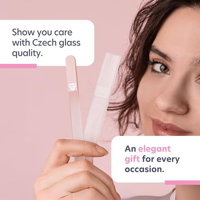 Bona Fide Beauty Czech Glass Nail File for Natural Nails (Peach) - Fine Grit (180/240) Crystal Fingernail File with Clear Case. Travel Friendly Nail Care